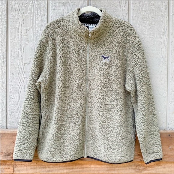 PINK VS grey thick sherpa full zip cozy sweater - Picture 2 of 16